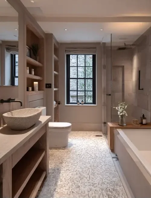 Moderne badkamerrenovatie in Almere – strak tegelwerk en hoogwaardige afwerking door Woonreno